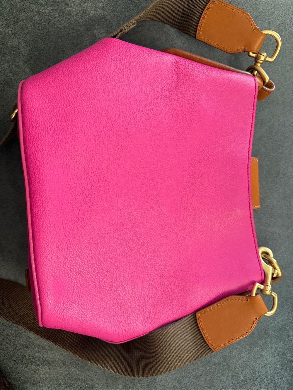 Dooney & Bourke Bright Pink Leather Crossbody with Tan Trim & Gold Hardware - Picture 4 of 7
